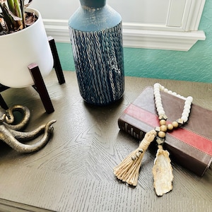 Open Ended Blessing Beads with Oyster Shell and Tassel, Gratitude Beads, Prayer Beads, Welcome Beads, Coastal Beach Decor, Oyster Decor