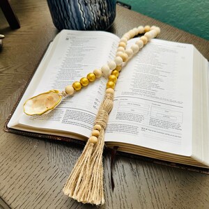 Open Ended Blessing Beads with Oyster Shell and Tassel, Gratitude Beads, Prayer Beads, Welcome Beads, Coastal Beach Decor, Oyster Decor