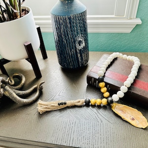 Open Ended Blessing Beads with Oyster Shell and Tassel, Gratitude Beads, Prayer Beads, Welcome Beads, Coastal Beach Decor, Oyster Decor