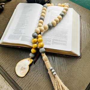Open Ended Blessing Beads with Oyster Shell and Tassel, Gratitude Beads, Prayer Beads, Welcome Beads, Coastal Beach Decor, Oyster Decor