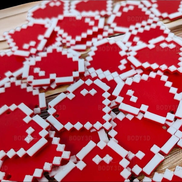 8-Bit Heart Charm - Keychain - Valentine’s Pixel Love Charm, Retro Gamer Gift, 3D Printed Red & White Accessory