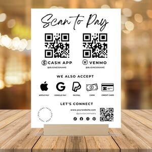 Scan to Pay Template, QR Code Sign Template, Social Media Sign, Venmo Sign, CashApp Sign , Editable Canva Template, Instant Download