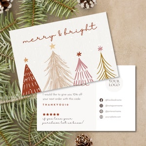 Boho Urlaub Danke, Weihnachten druckbar, saisonale Beipackzettel, mit Liebe gemacht, Etsy Danke, bearbeitbar Danke, Canva Template