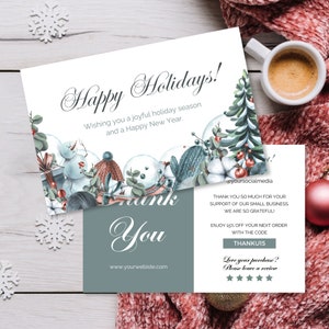 Aquarell Weihnachten Danke, Urlaub druckbar, saisonale Packungsbeilage, Etsy Danke, mit Liebe gemacht, Canva Template