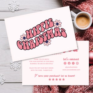 Retro Weihnachten Dankeschön, Urlaub druckbar, saisonale Beipackzettel, mit Liebe gemacht, Etsy Danke, bearbeitbar Dankeschön, Canva Template