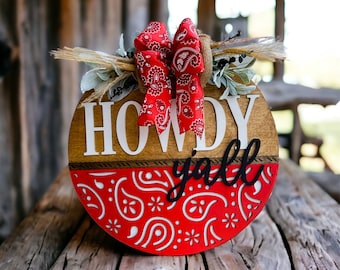 18" Diameter "Howdy Y'all" Red Bandana Door Hanger