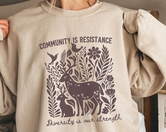 Anti Ice Community Is Resistance Sweatshirt Fight Fascism FDT Sweatshirt Anti Trump Hoodie Democrat Sweatshirt Abolish Ice Linocut Sweater