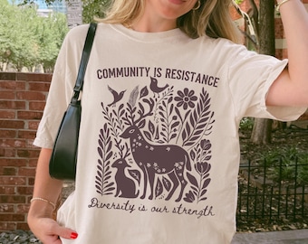 Anti ICE Community is Resistance Shirt Forest Linocut Shirt Progressive Anti Fascism Activism Political Resistance Pro Immigration shirt