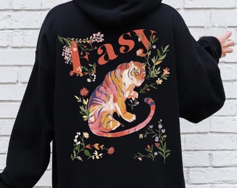 Easy Tiger Hoodie Tiger Sweatshirt Vintage Trendy Tiger Sweater Retro Festival Clothing Tiger Lover Gift Boho Cottage core Clothes
