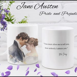 Jane Austen Mug Pride And Prejudice 11oz Ceramic Mug Jane Austen Gift Mr Darcy Gift Holiday Gift Bookish Mug Cottage Core Style Reading Mug