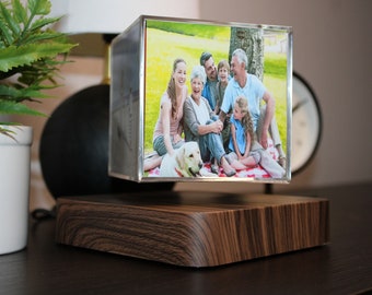 Spinning Floating Personalized Photo Cube, Customizable Picture Gift, Wedding, Holiday, Baby Shower, Anniversary, Birthday Gift