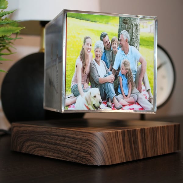 Spinning Floating Personalized Photo Cube, Customizable Picture Gift, Wedding, Holiday, Baby Shower, Anniversary, Birthday Gift