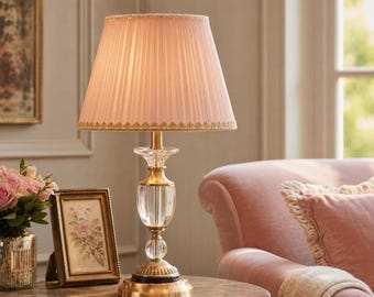 Luxury Brass Crystal Table Lamp, French Vintage Bedside Lamp, K9 Crystal Desk Light, Elegant Bedroom Lamp, Living Room Decor