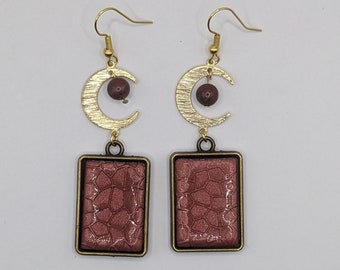 Terracotta Crescent Moon Earrings  from Polymer Clay and Resin