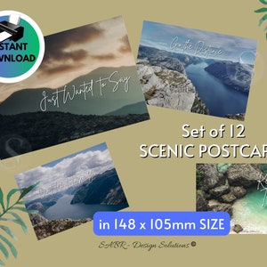 CARTES POSTALES PANORAMIQUES - Lot de 12 Envoyez un message positif à un ami. Des mots attentionnés, de belles vues sur des cartes postales, des sommets de montagnes et des vues sur la mer