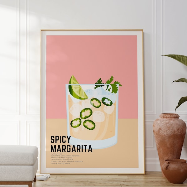 Spicy Margarita Cocktail Poster | Barwagen Dekor | Cocktail Poster | Barwagen Drucke | Trendy Wanddekor | Margarita Kunst | Digitaler Download