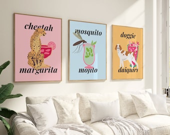 Animal Cocktails | Bar Cart Decor | Trendy Home Decor | Funny Bar Cart Wall Art | Cocktail Poster | Printable Wall Art | Bar Cart Art