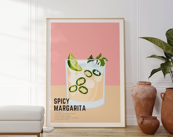 Spicy Margarita Cocktail Print | Bar Cart Decor | Cocktail Art Poster | Bar Car Prints | Trendy Wall Decor| Margarita Art | Digital Download