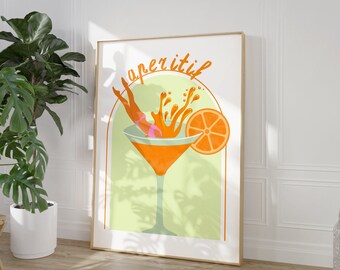 Aperitief Cocktail Splash Art Prints | Barwagendecor | Cocktail kunstposter | Bar autoafdrukken | Leuke kunst | Cocktail kunst aan de muur | Digitaal downloaden