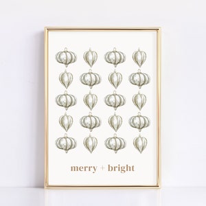 Merry & Bright Print | Christmas Ornaments | Christmas Neutral | Christmas Decor | Christmas Wall Art | Holiday Decor | Digital Print