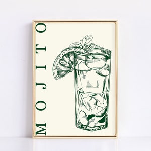 Minimalist Mojito Print | Bar Cart Wall Decor | Neutral Cocktail Printable | Bar Accessories | Minimalist Wall Art | Digital Download