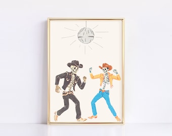 Skeleton Disco Cowboys | Trendy Halloween Decor | Skeleton Print | Western | Halloween Art | Trendy Home Decor | Printable Wall art