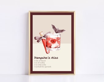 Vampire's Kiss Cocktail Druck | Trendige Halloween Deko | Cocktail Druck | Halloween Kunst | Trendige Wohnkultur | Druckbare Wandkunst
