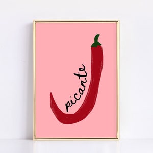 Picante Red Chili Pepper Art | Trendy Wall Decor | Pink Wall Art | Spicy Prints | Pepper Art Print | Chili Pepper Decor | Digital Download