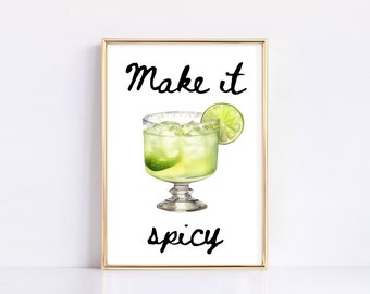 Spicy Margarita Art Print | Bar Cart Decor | Cocktail Art Poster | Bar Car Prints | Trendy Wall Decor | Cocktail Wall Art | Digital Download