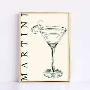 Minimalist Martini Print | Bar Cart Wall Decor | Neutral Cocktail Printable | Bar Accessories | Minimalist Wall Art | Digital Download