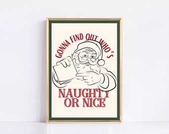 Santa Christmas Print | Naughty or Nice | Trendy Christmas Print | Santa's List | Christmas Wall Art | Holiday Decor | Digital Print