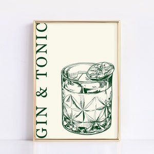 Minimalist Gin & Tonic Print | Bar Cart Wall Decor | Neutral Cocktail Printable | Bar Accessories | Minimalist Wall Art | Digital Download