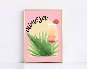 Mimosa Pink Print | Bar Cart Decor | Trendy Home Decor | Printable Wall Art | Bar Cart Accessories | Cocktail Art | Digital Download