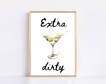Impresión de arte de Martini sucio / Decoración del carrito de bar / Cartel de arte de cóctel / Impresiones de coches de bar / Decoración de pared de moda / Arte de pared de cóctel / Descarga digital