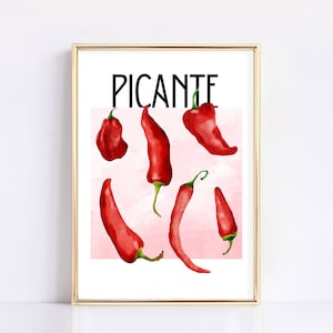 Picante Red Chili Pepper Art | Kitchen Decor | Red Chili | Spicy Art Print | Pepper Wall Art | Food Print | Digital Download