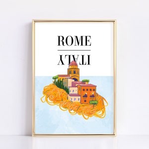 Rome Italy Art Print | Spaghetti Print | Watercolor Art | Kitchen Decor | Italian | Food Print | Cuisine Wall Art | Digital Download