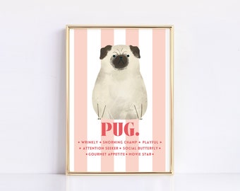 Pug Printable Wall Art | Pug Decor | Dog Lover Gift | Trendy Wall Decor | Dog Portrait | Dog Print | Digital Download