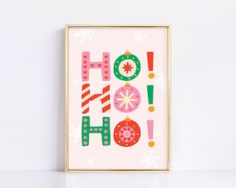 Ho Ho Ho Christmas Print | Pink Christmas Prints | Christmas Decor | Christmas Wall Art | Holiday Decor | Kid's Room | Printable Wall Art