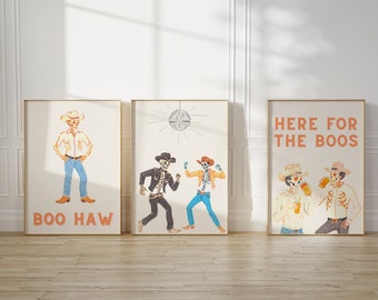 Skeleton Cowboys Set of 3 | Trendy Halloween Decor | Skeleton Print | Western | Halloween Art | Trendy Home Decor | Printable Wall art