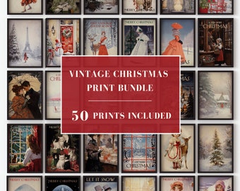 Vintage Christmas Print Set | 50 Christmas Printables | Winter Gallery Wall | Christmas | Rustic Wall Decor | Art Bundle | Digital Download