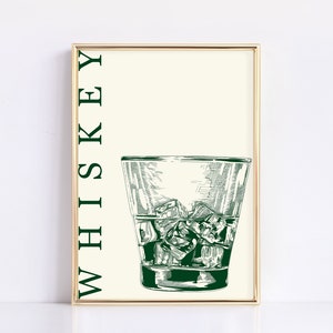 Minimalistische whiskyprint | Barwagen wanddecoratie | Neutrale cocktail afdrukbaar | Baraccessoires | Minimalistische muurkunst | Digitaal downloaden