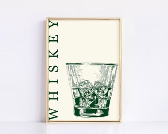 Minimalist Whiskey Print | Bar Cart Wall Decor | Neutral Cocktail Printable | Bar Accessories | Minimalist Wall Art | Digital Download