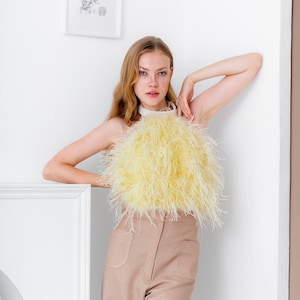 Light Yellow Feathers Neck Custom Top Wedding Dress Plus Size Bridesmaid Dress Separate Wedding Guest Dress Bridal Top For Wedding Dress
