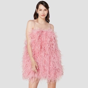 Blush Feather Mini Dress: Strapless Party Dress