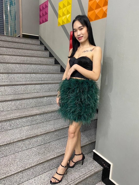 Emerald Green Feather Skirt: Custom Plus Size Party Dress Emerald Green Feather Skirt: Custom Plus Size Party Dress