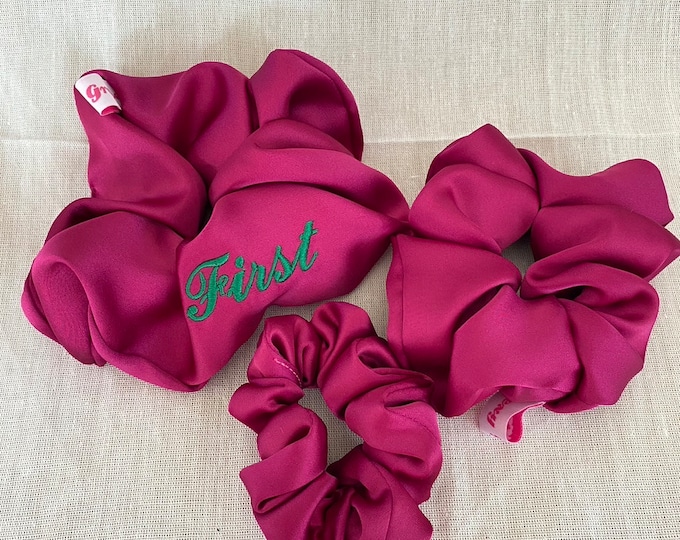 Custom name scrunchie, Silk satin scrunchie, Christmas scrunchie, Personalized gift for her, Party scrunchie