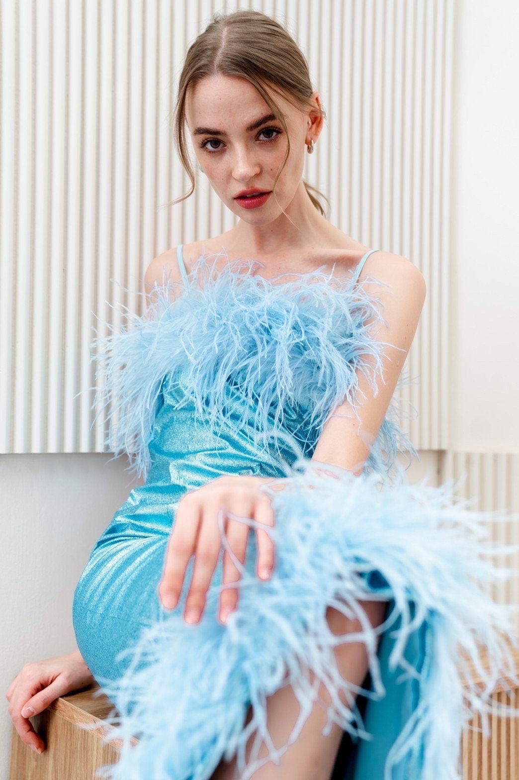 Baby Blue Glitter Feather Dress, Custom Midi Cocktail Dress - Etsy Australia