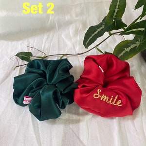 Custom Name Satin Scrunchies ,Personalized Hair Soft Satin Scrunchie Gift for Bridesmaid,Personalized Gift,Red Christmas Scrunchie