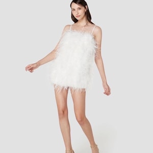 White Feather Mini Dress: Bridal Shower, Wedding Guest