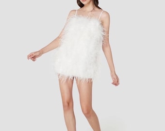 White Feather Mini Dress: Bridal Shower, Wedding Guest